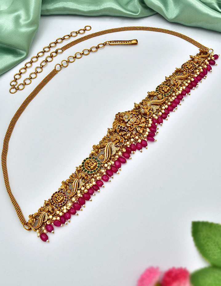 Designer Peacock With Lakshmi Devi Chain Waist Belt