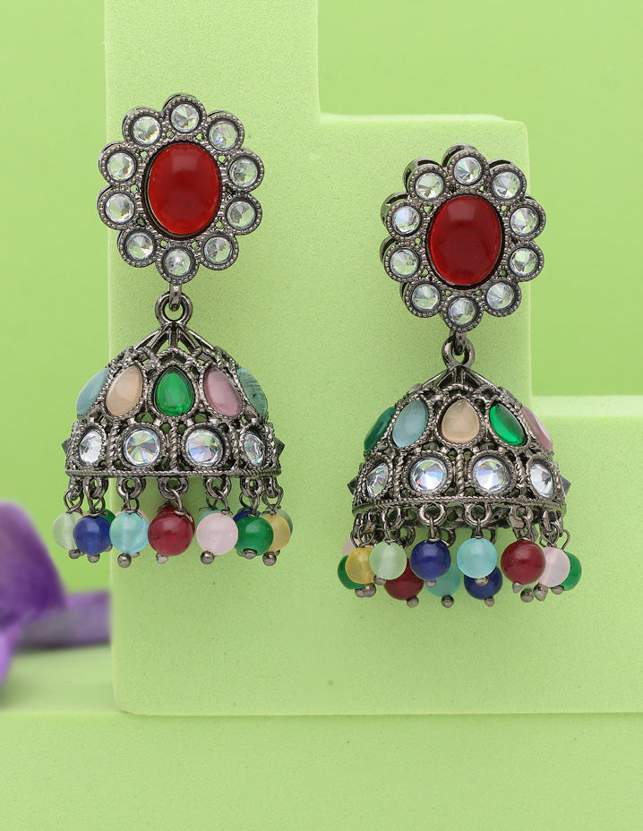 Designer Multicolor Black Metal Fancy Earrings