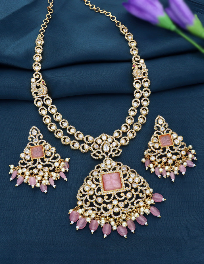 Zirconia Two Layered Moissanite Stone Necklace Set
