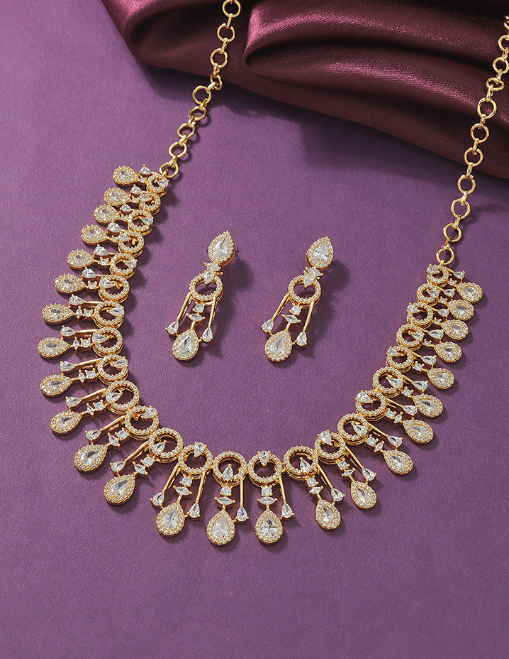 Designer Gold Polish Zirconia Necklace Set
