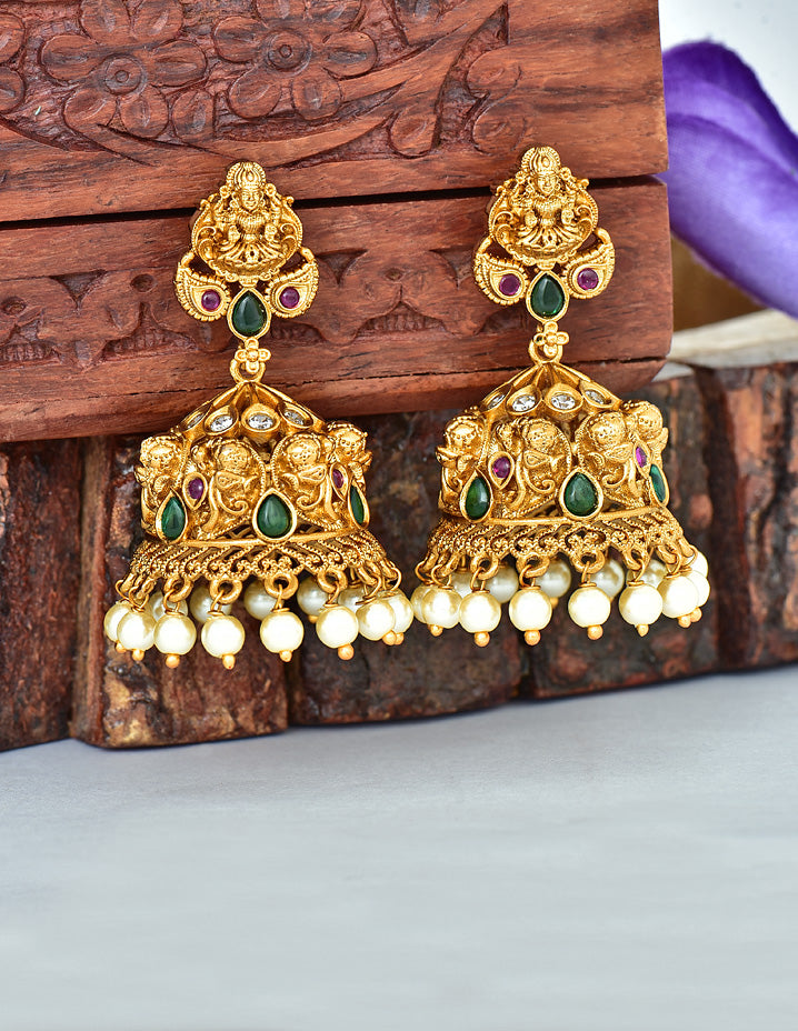 Designer Antique Kempu Jhumka Earrings