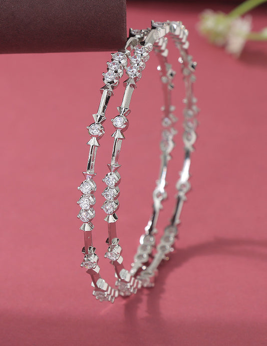 Designer Zirconia Rhodium Sparkle Stack Bangles