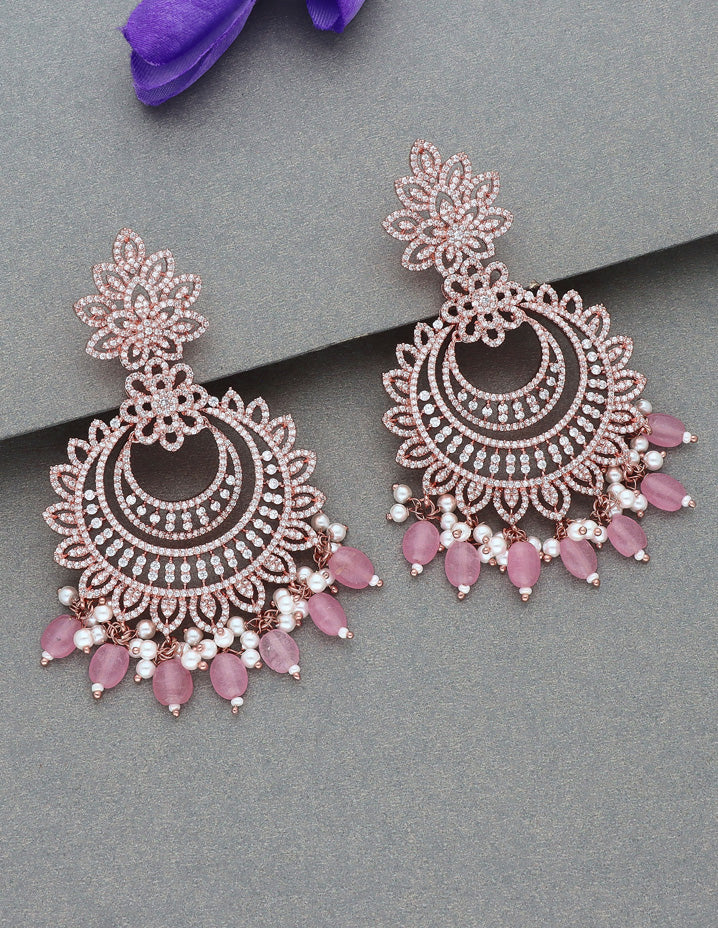 Rose Gold Polish Zircon Dangler Earrings