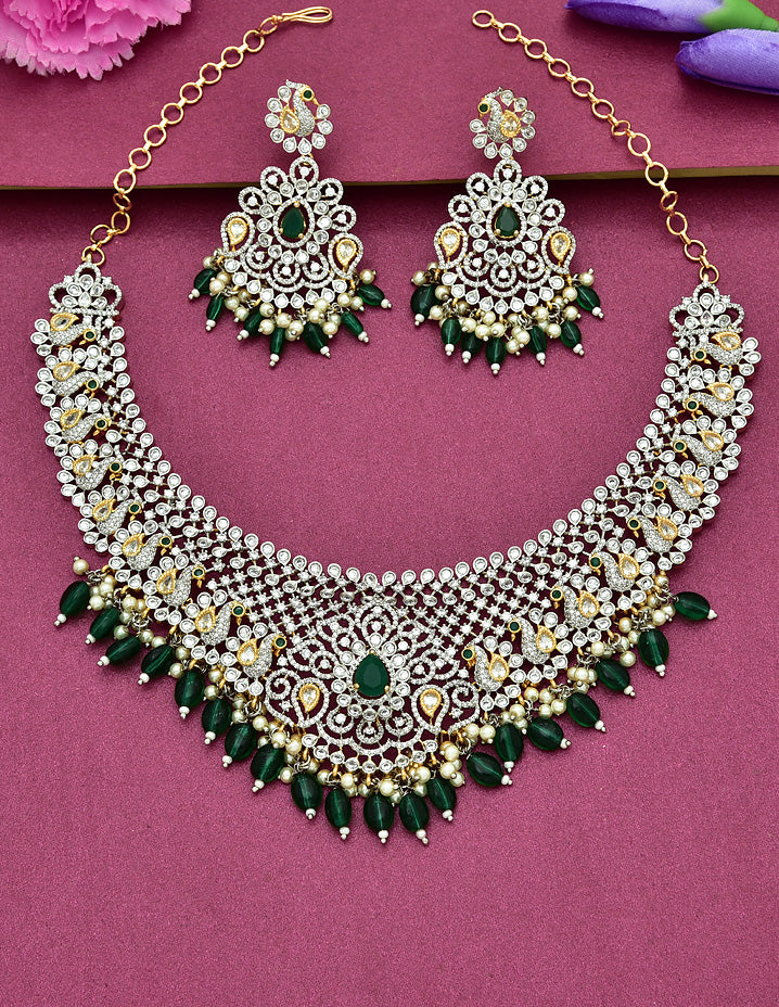 Zircon Ganga Jamuna Grand Wedding Necklace Set