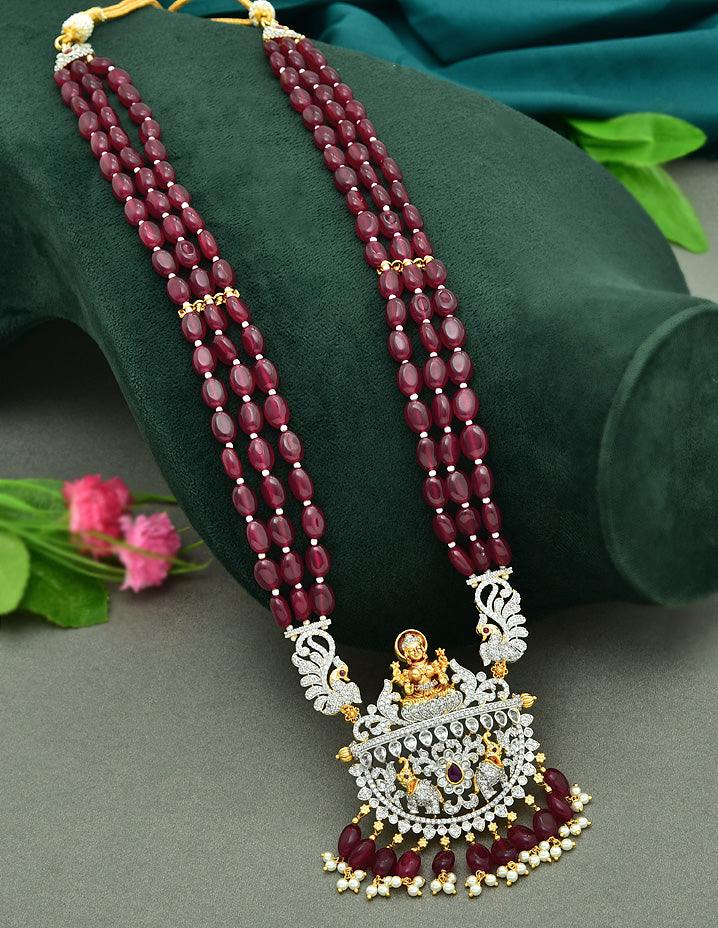 Lakshmi Devi Pendant with 3 Layered Beads Long Haaram