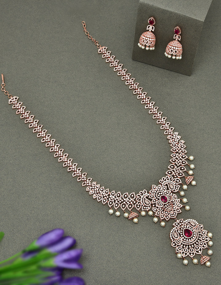 Zircon Rose Gold Polish Long Haaram