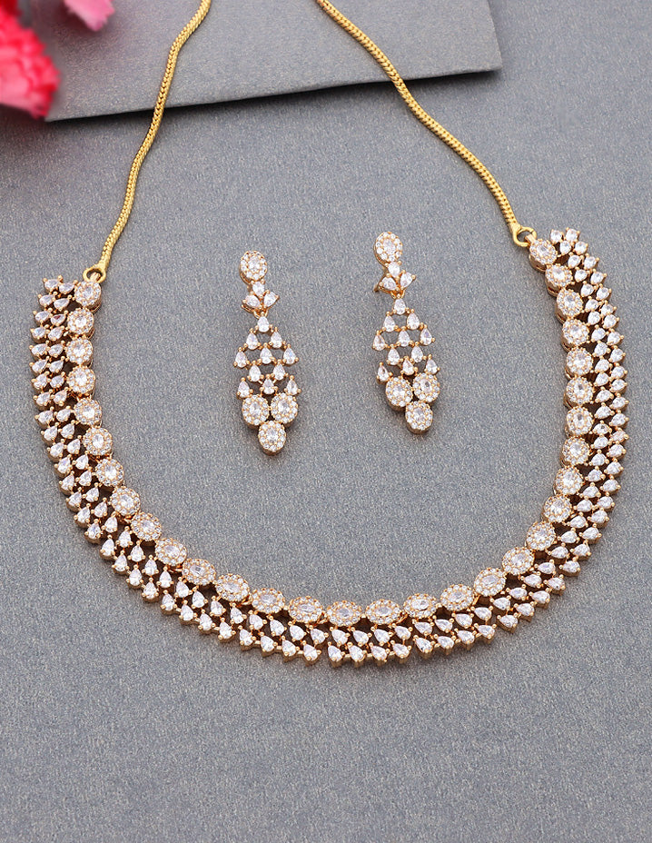 Gold Polish Zirconia Necklace Set 128438
