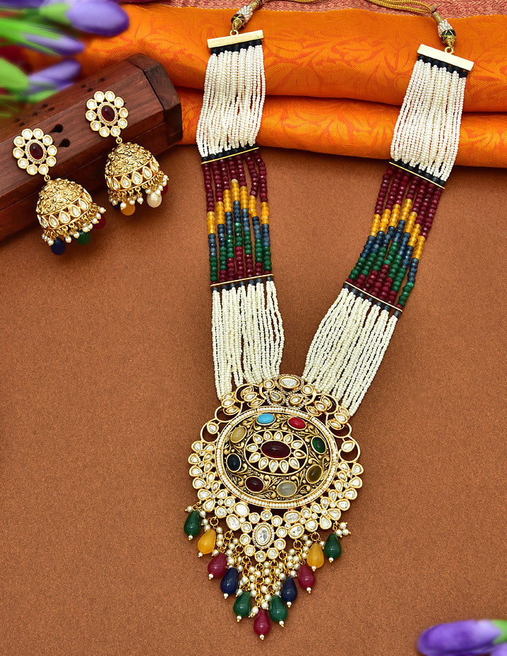 Navaratna Beads Chain Pendant Set