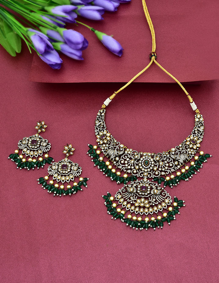 Victorian Ruby And Emearld Peacock Pattern Necklace set