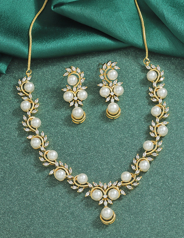 Designer Zirconia Pearl Necklace Set