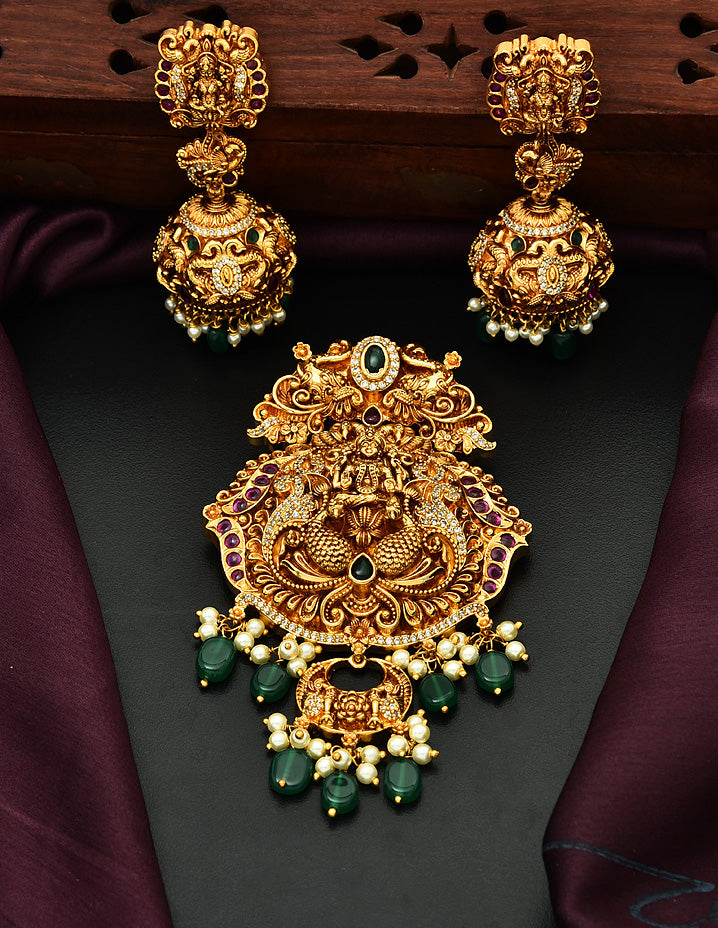 Designer Kempu Lakshmi Devi Pendant Set