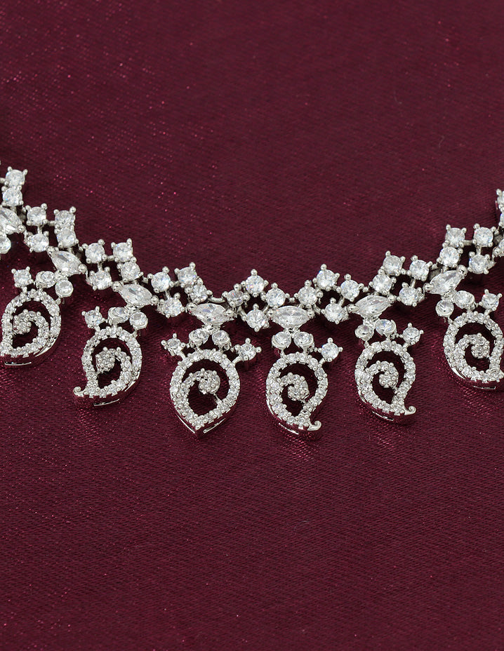 Designer Rhodium Polish Zirconia Necklace Set