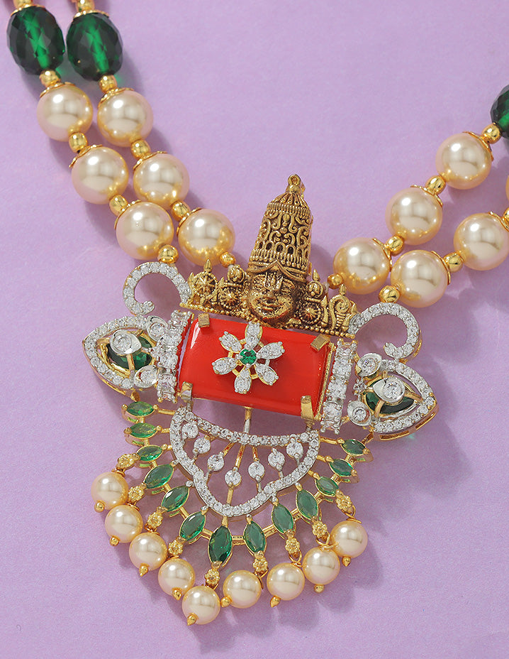 Designer Zirconia Divine Coral Lakshmi Beads Mala