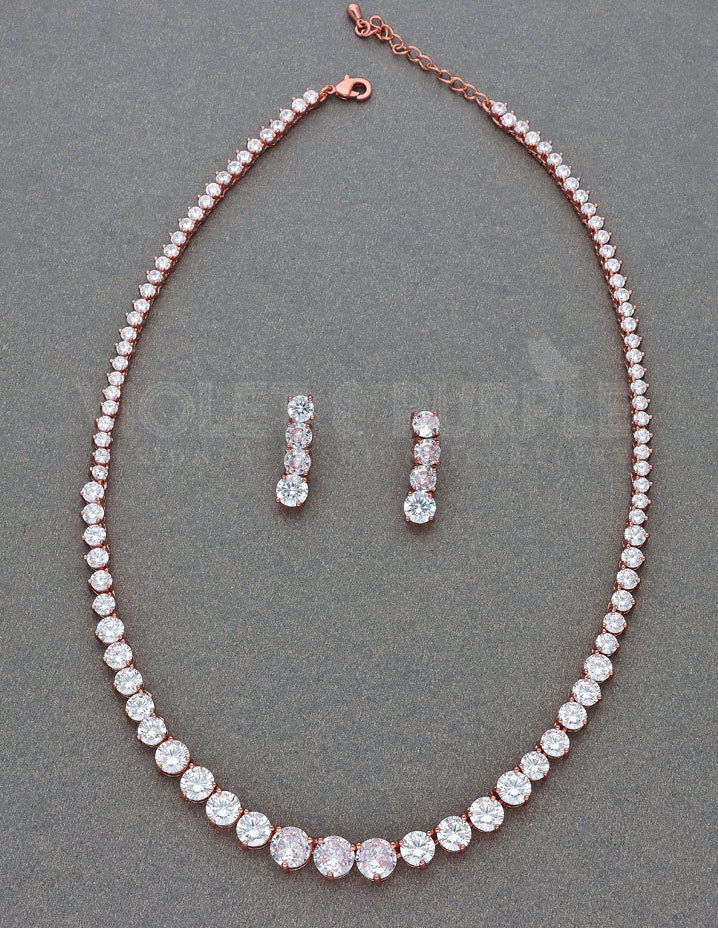 Rose Gold Polish Zirconia Necklace Set