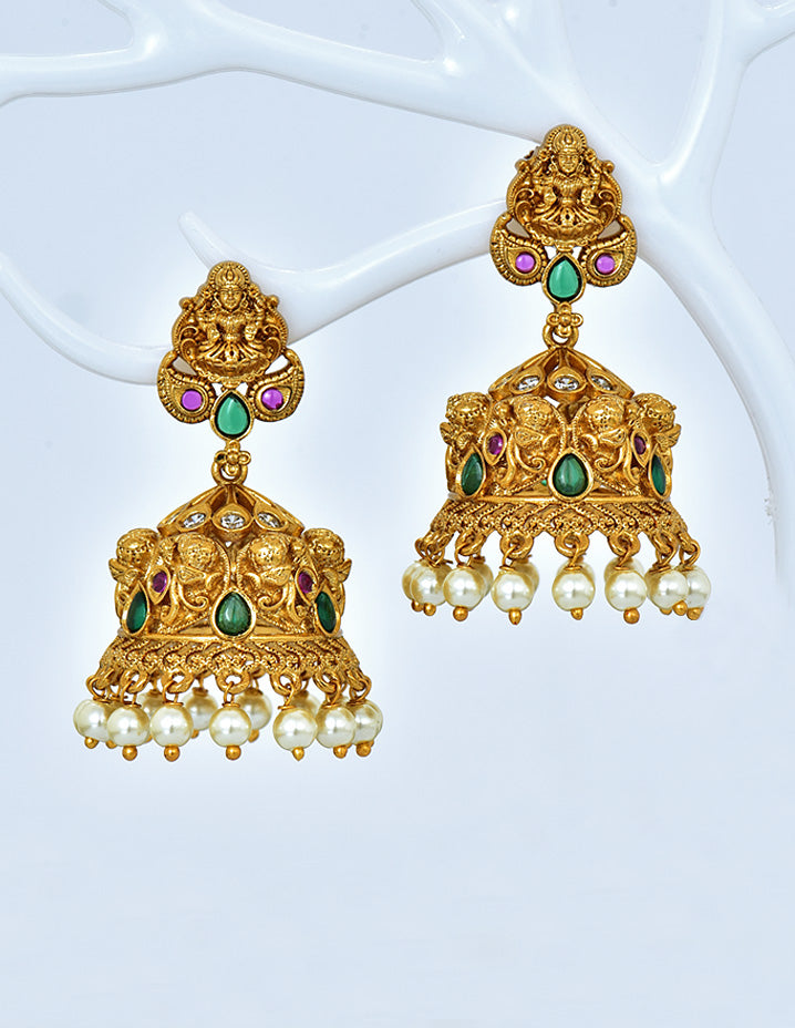 Designer Antique Kempu Jhumka Earrings