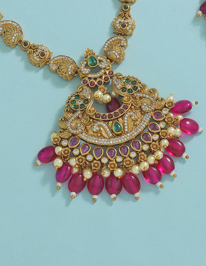 Designer Elegant Ruby Matt Kempu Necklace Set