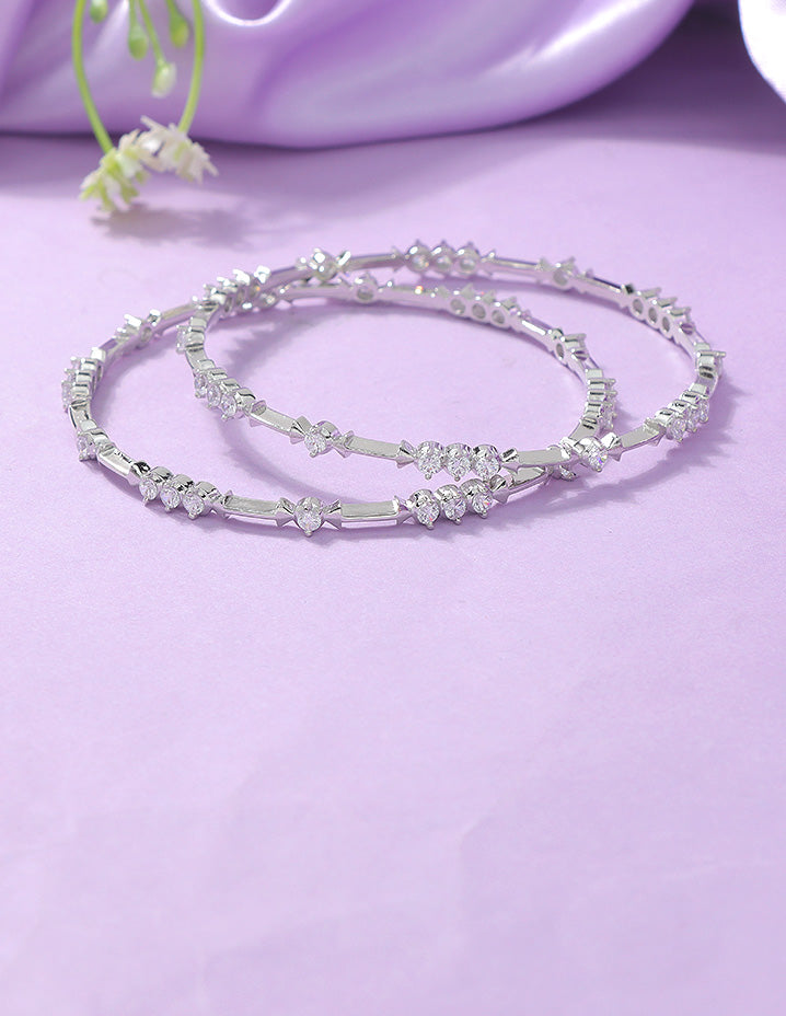 Designer Zirconia Rhodium Sparkle Stack Bangles