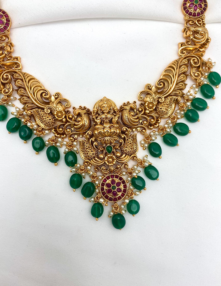 Antique Kempu Lakshmi Devi Pattern Necklace Set