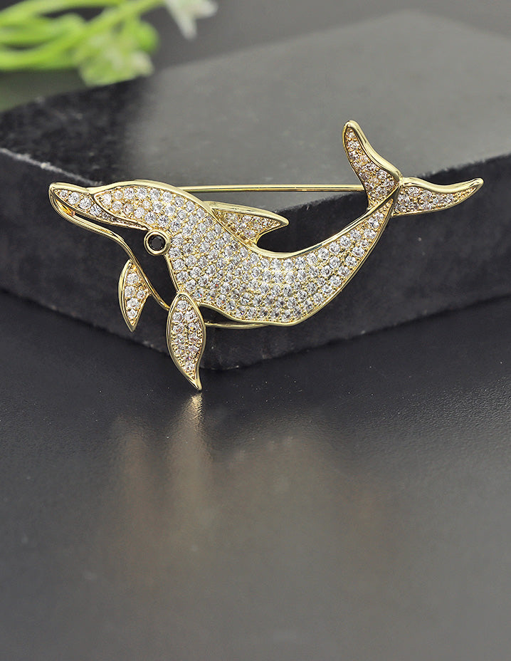 Designer Gold Polish Zirconia Brooch