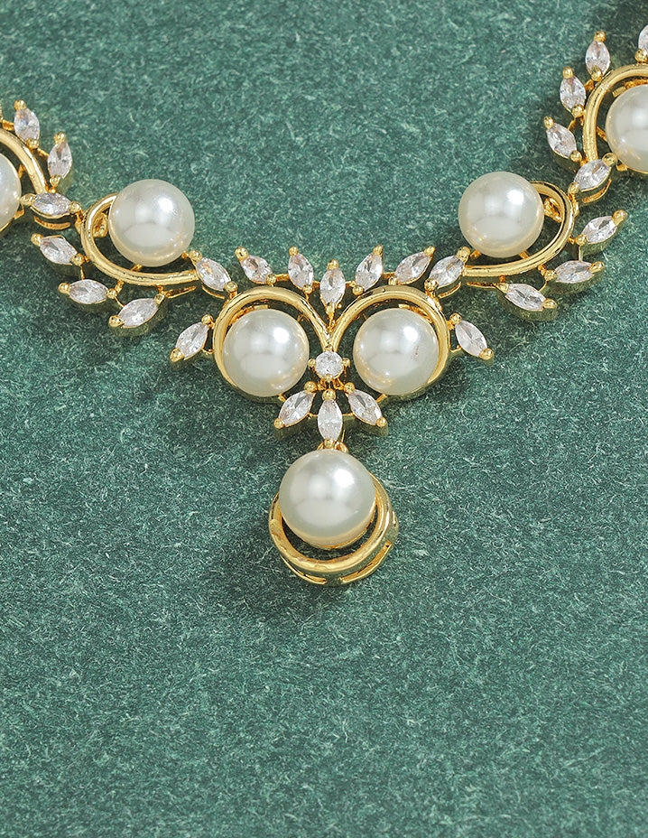 Designer Zirconia Pearl Necklace Set