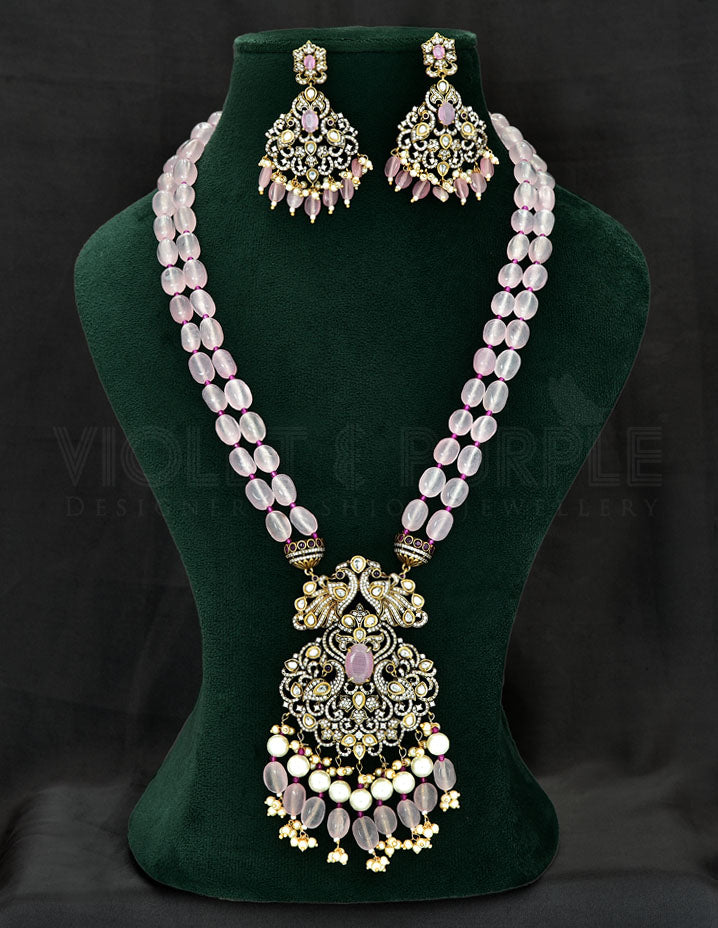 Multilayered Victorian Peaocock Pattern Beads Long Haaram