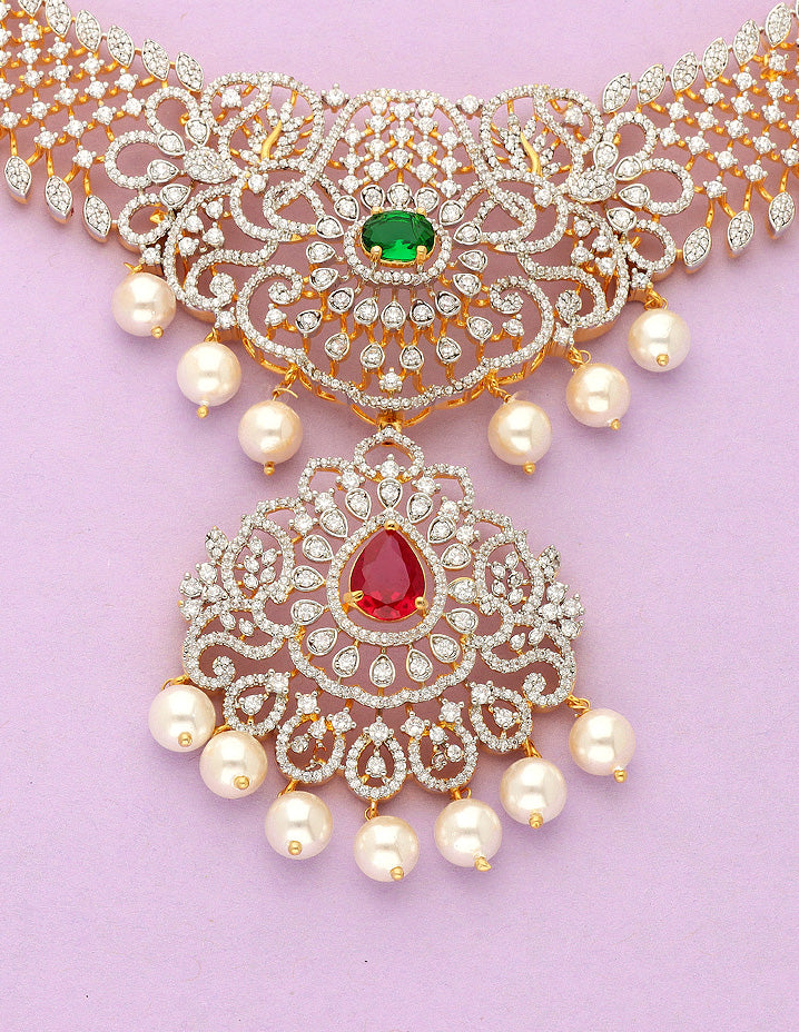 Designer GJ Polish Zirconia Necklace Set