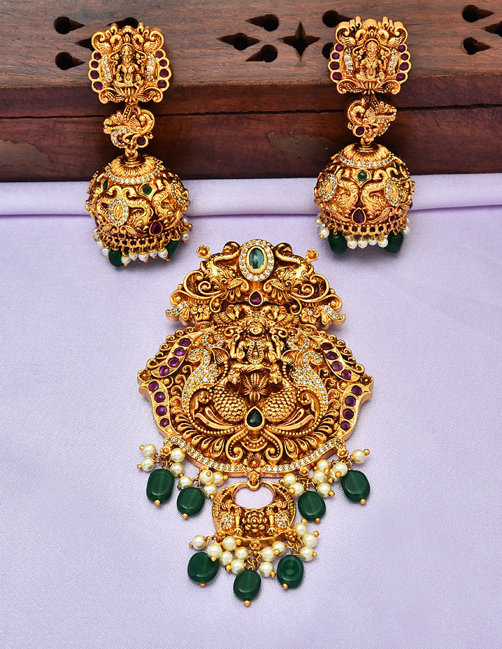 Designer Kempu Lakshmi Devi Pendant Set
