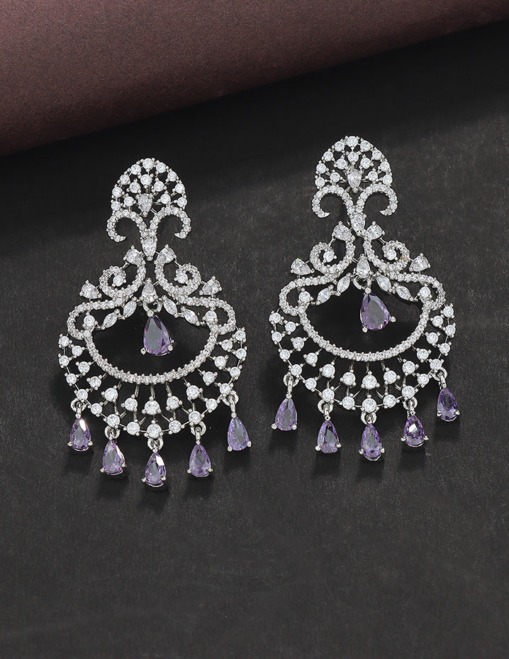Designer Zirconia Amethyst Royale Chandbali Earrings