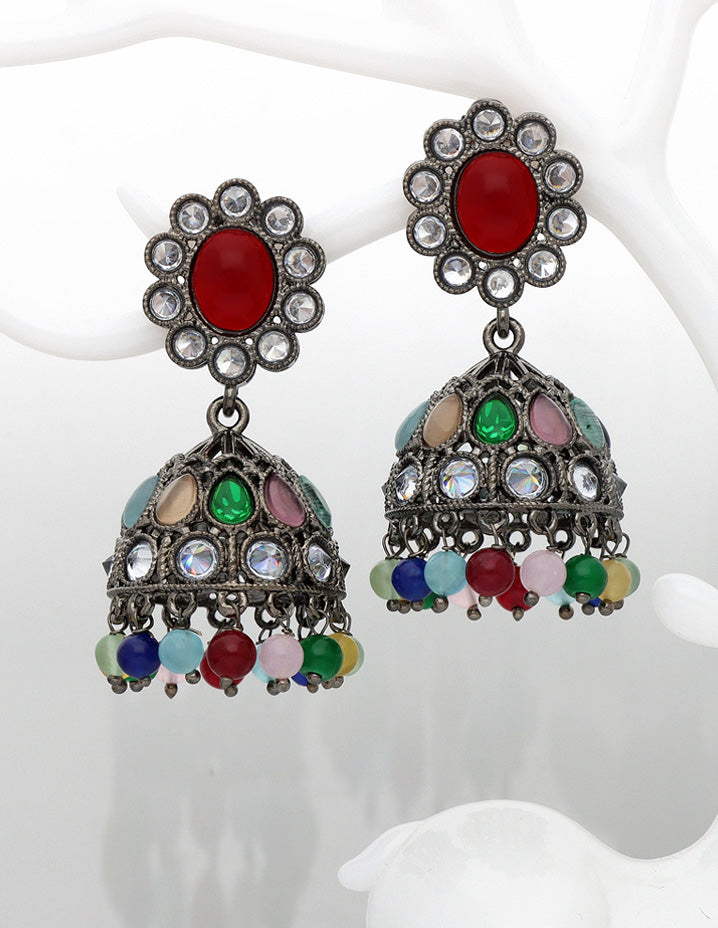 Designer Multicolor Black Metal Fancy Earrings