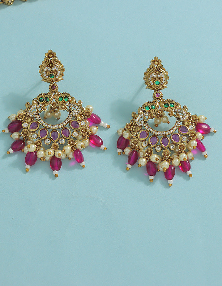 Designer Elegant Ruby Matt Kempu Necklace Set