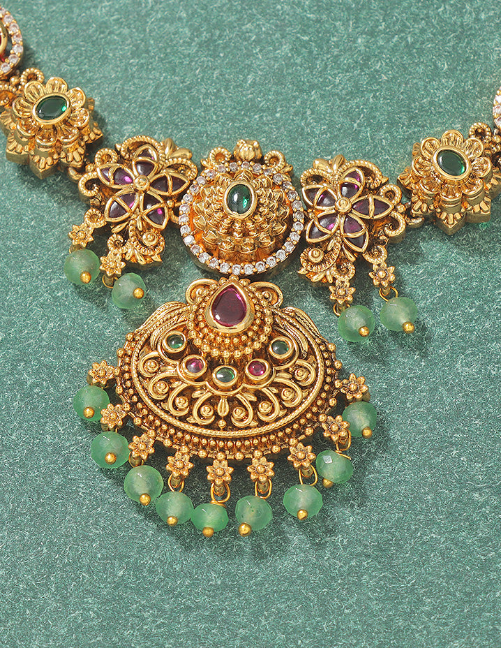 Designer Regal Temple Heritage Kempu Necklace Set