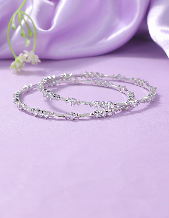 Designer Zirconia Rhodium Sparkle Stack Bangles