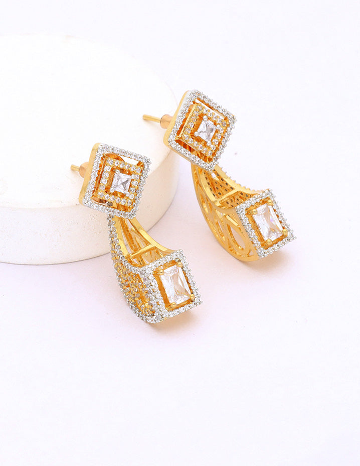 Zirconia GJ Polish Dangler 2 in 1 Stud+Earrings