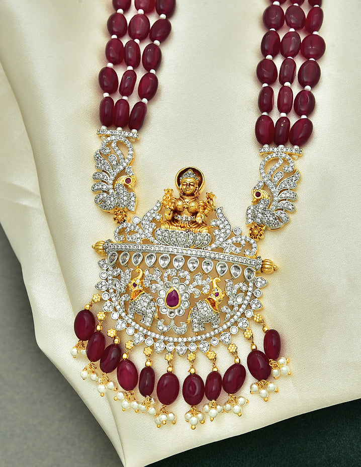 Lakshmi Devi Pendant with 3 Layered Beads Long Haaram