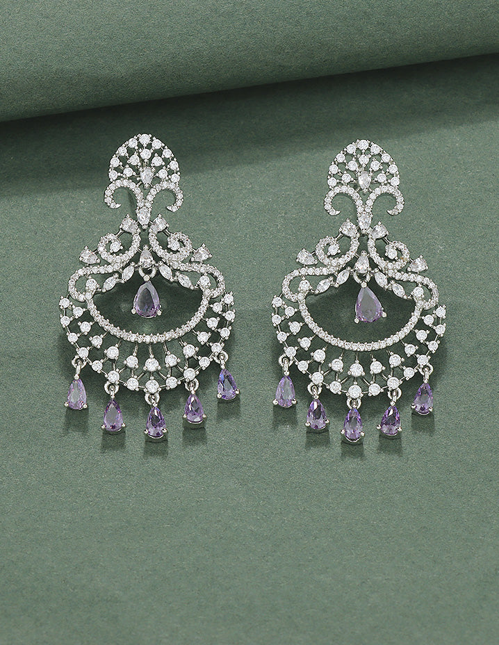 Designer Zirconia Amethyst Royale Chandbali Earrings