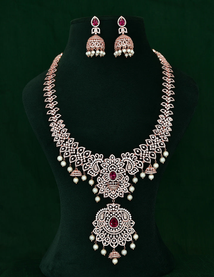 Zircon Rose Gold Polish Long Haaram