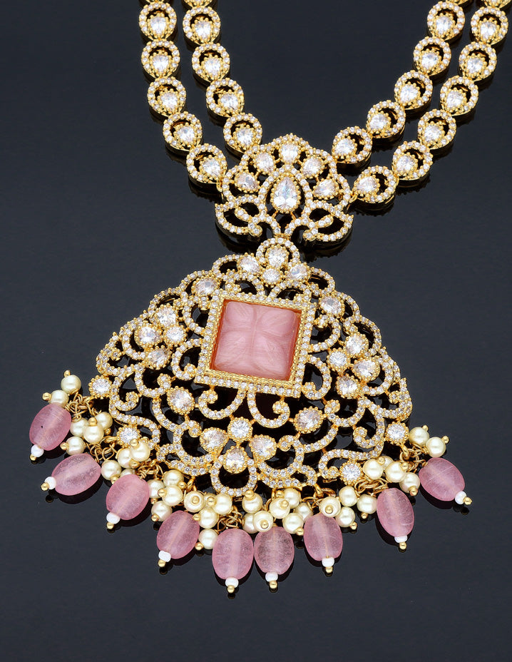 Zirconia Two Layered Moissanite Stone Necklace Set