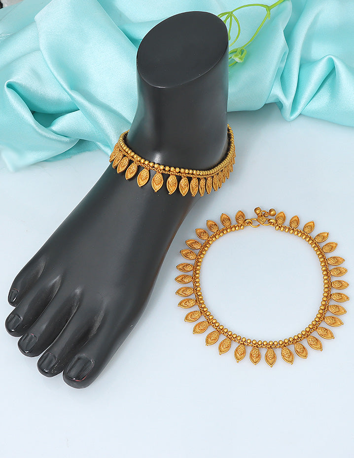 Designer Lakshmi Leaf Antique Polish Anklets