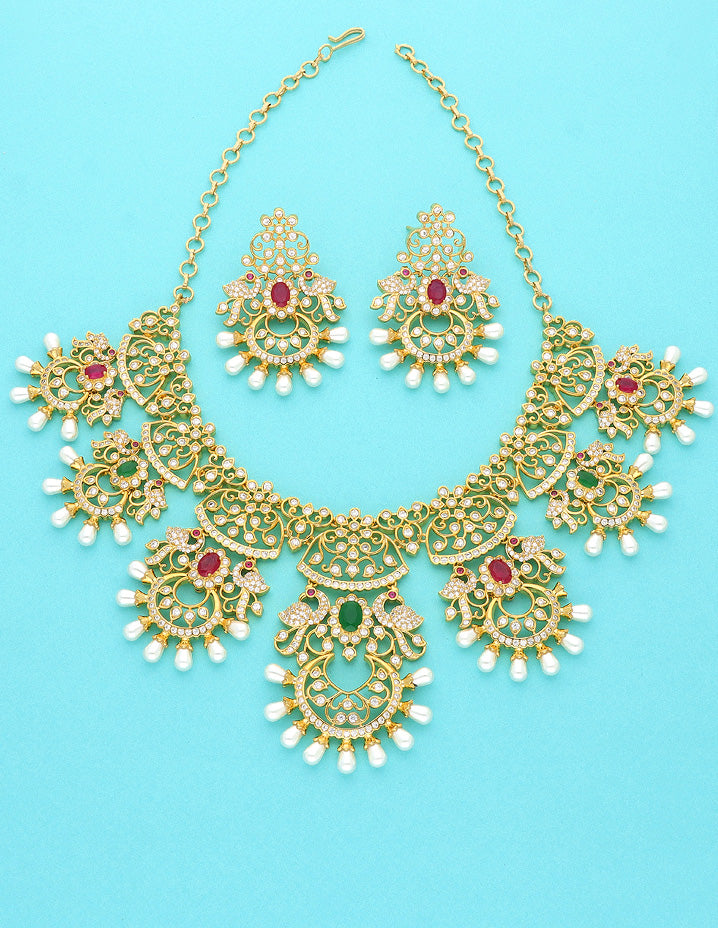 Designer Floral Pattern Zirconia Necklace Set