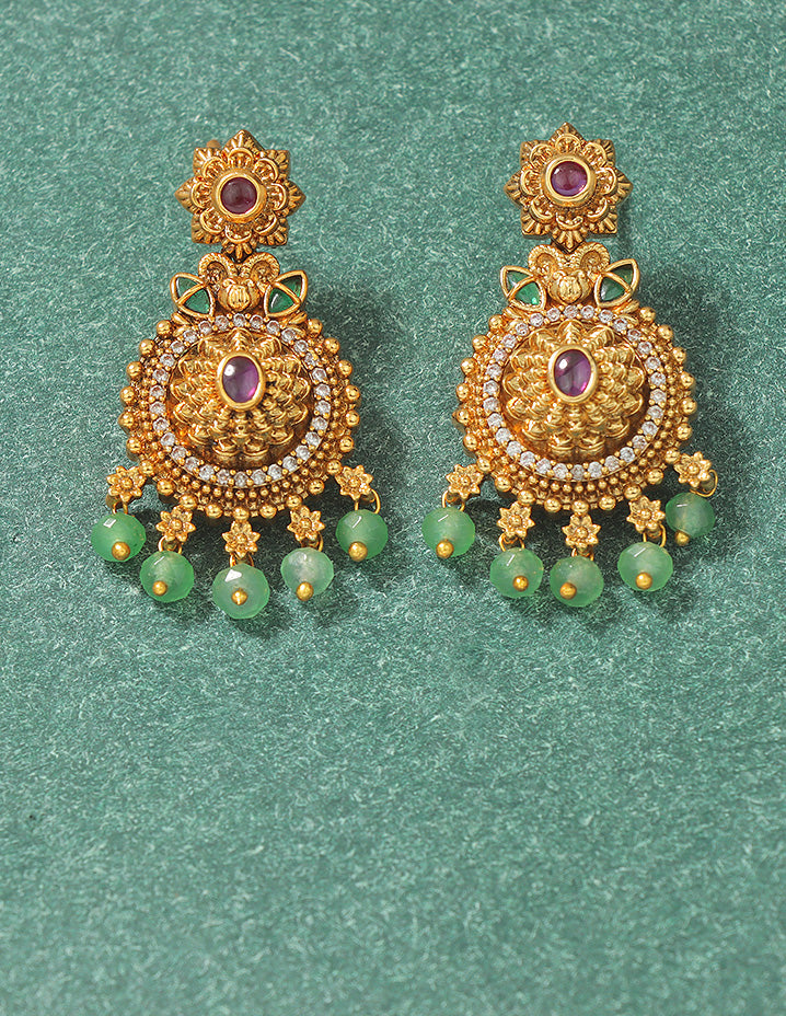 Designer Regal Temple Heritage Kempu Necklace Set