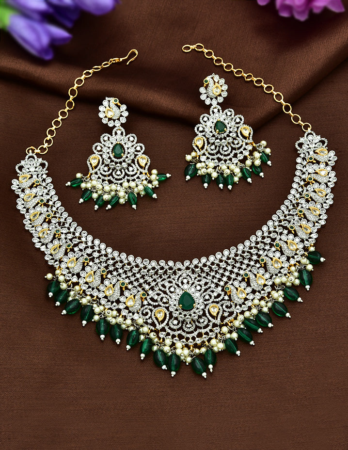 Zircon Ganga Jamuna Grand Wedding Necklace Set