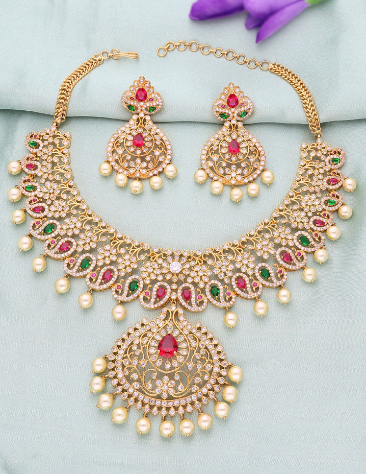 Mango Shape Zircon Necklace Set