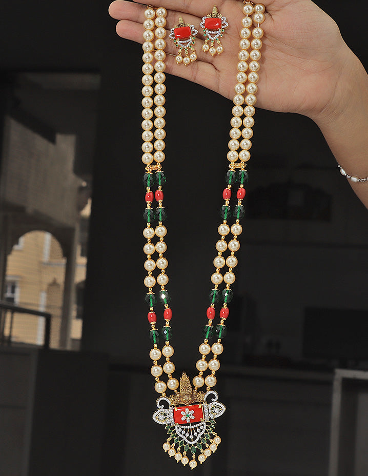 Designer Zirconia Divine Coral Lakshmi Beads Mala