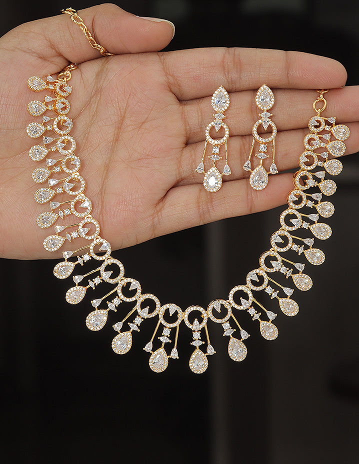 Designer Gold Polish Zirconia Necklace Set