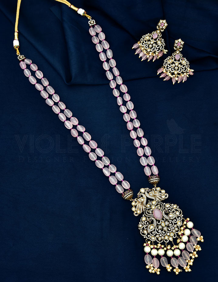 Multilayered Victorian Peaocock Pattern Beads Long Haaram