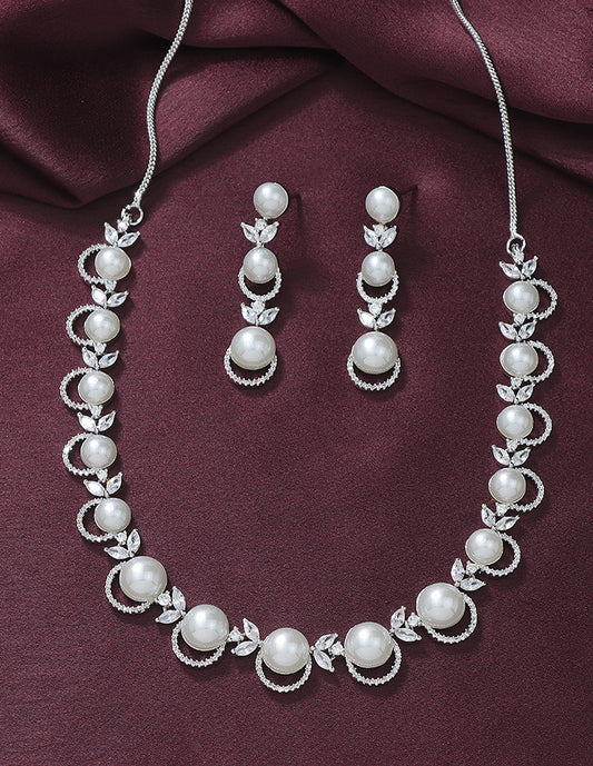 Designer Zirconia Pearl Necklace Set