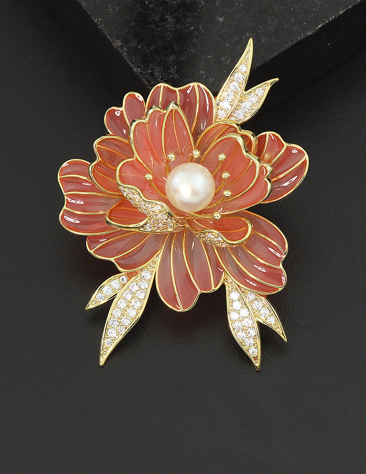 Designer Ceramic Pink Rose Saree Pin