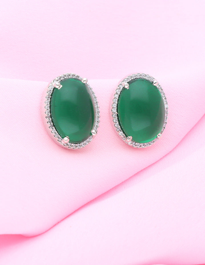 Zirconia Rhodhium Polish Stud Earrings