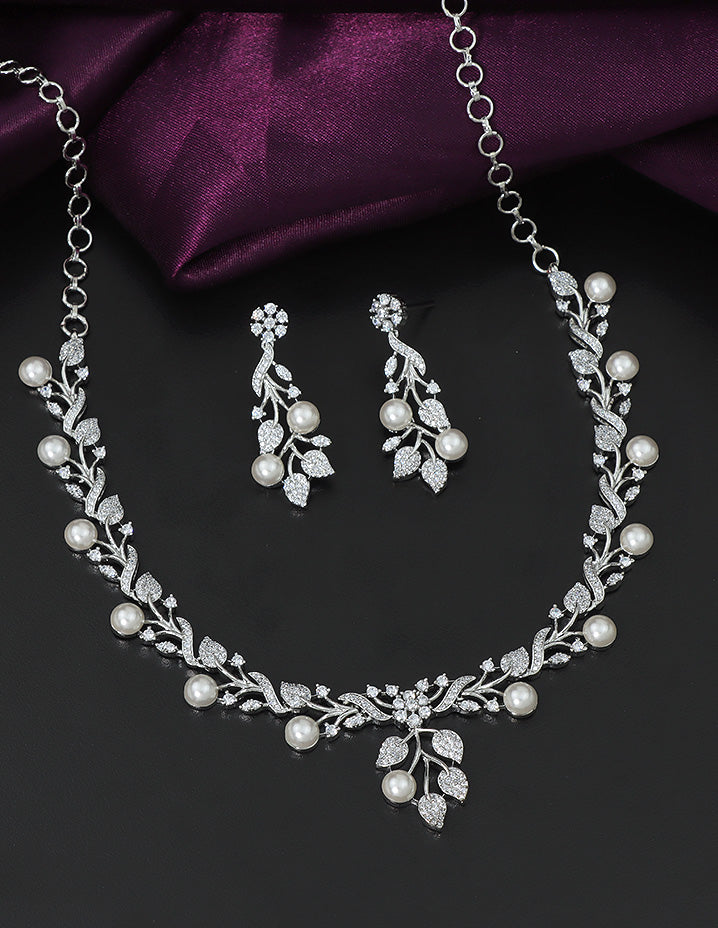 Designer Zirconia Pearl Ivy Elegance Necklace Set