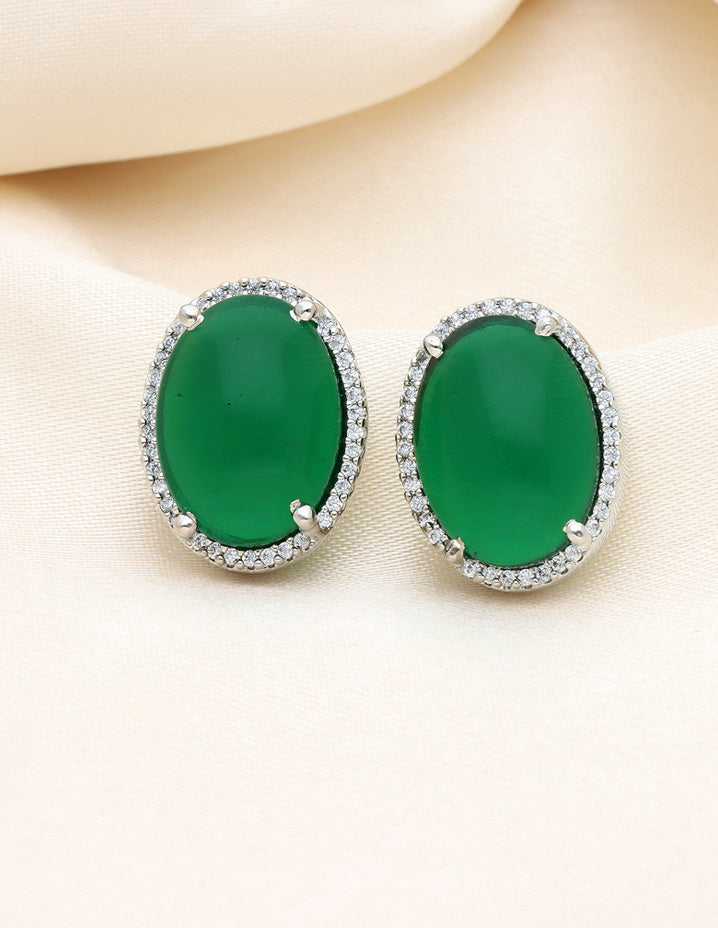 Zirconia Rhodhium Polish Stud Earrings